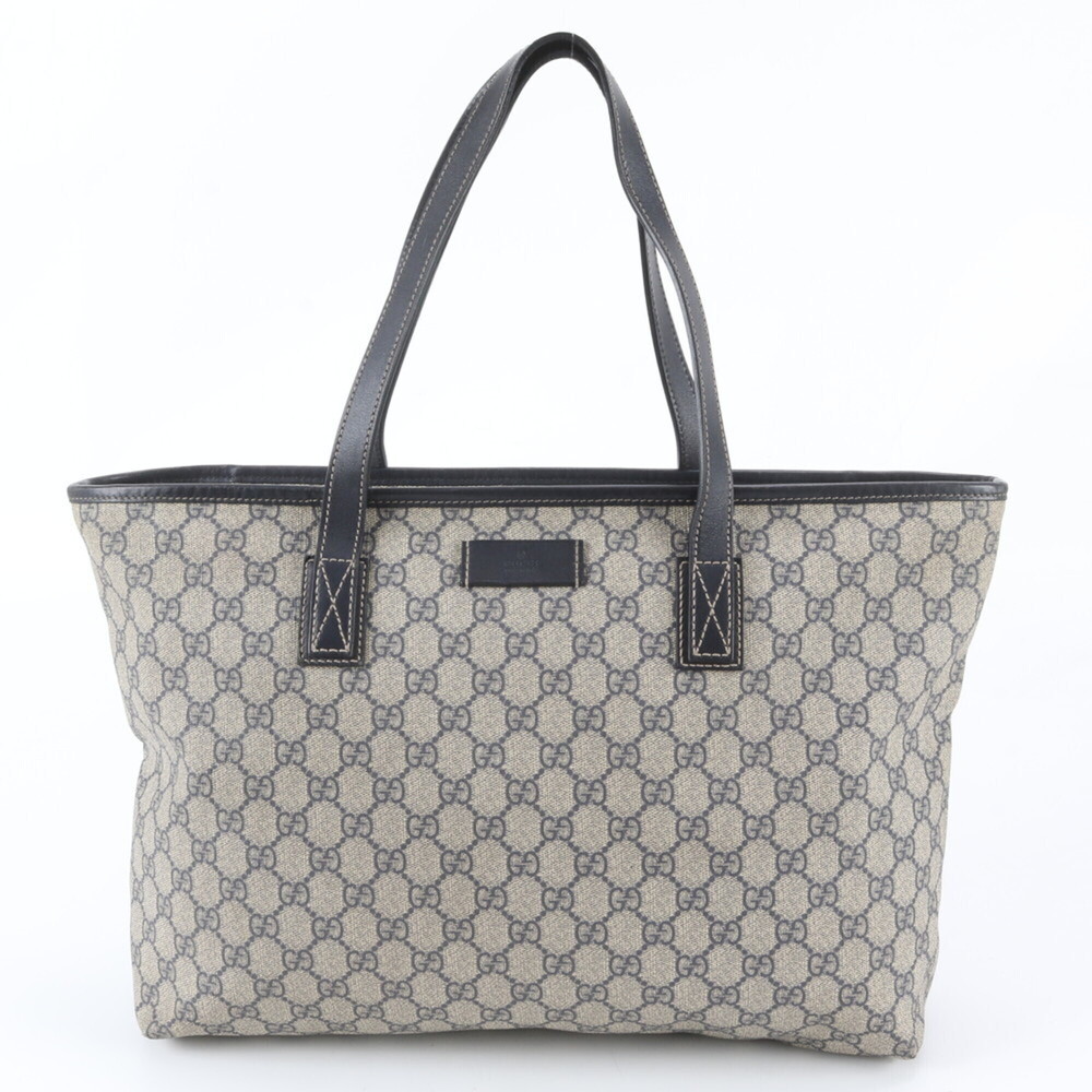 Gucci GG Supreme 211137 Leather Tote Bag Shoulder Handbag Navy Blue Women's